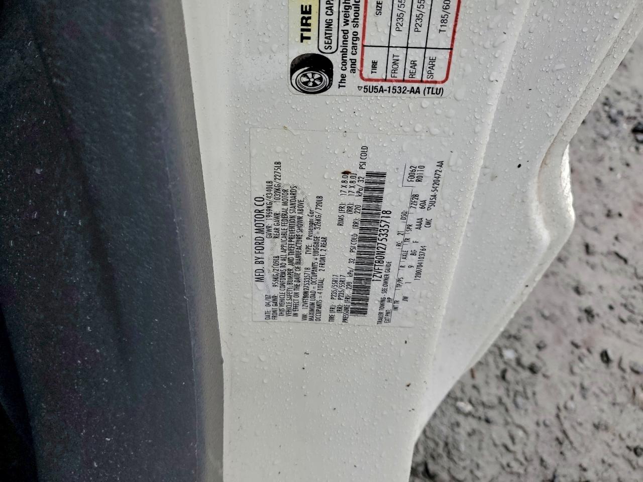 2007 Ford Mustang VIN: 1ZVFT80N275335718 Lot: 96040615