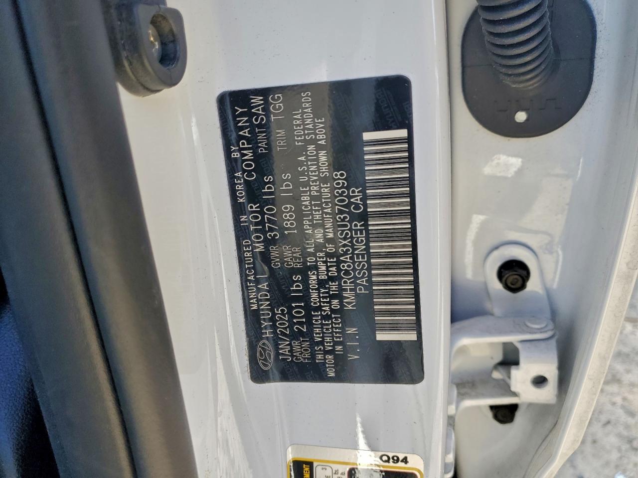 2025 Hyundai Venue Sel VIN: KMHRC8A3XSU370398 Lot: 97793495