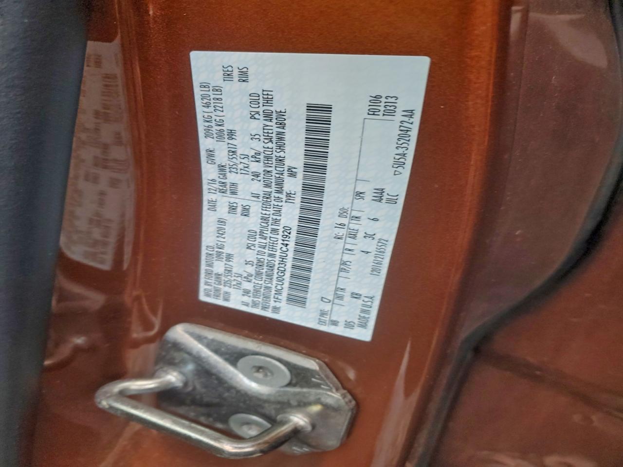 2017 Ford Escape Se VIN: 1FMCU0GD3HUC41920 Lot: 95241895