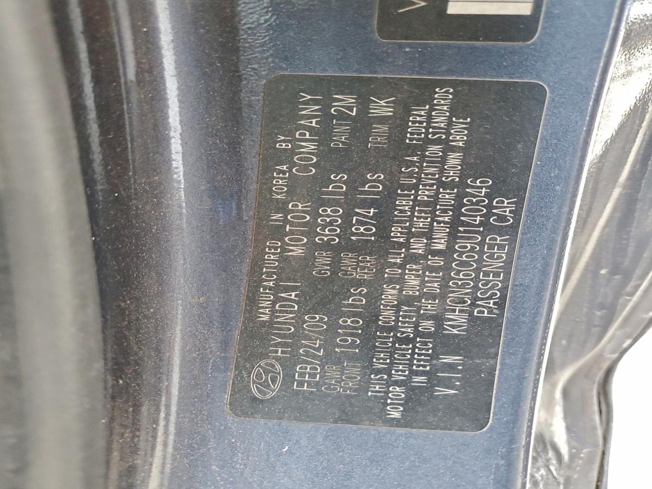 2009 Hyundai Accent Se VIN: KMHCN36C69U140346 Lot: 95922945