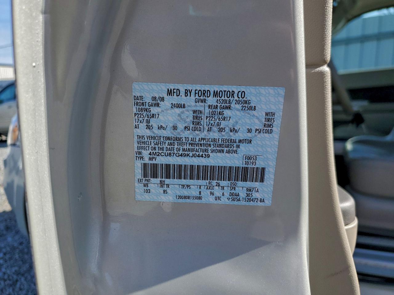 2009 Mercury Mariner Premier VIN: 4M2CU87G49KJ04439 Lot: 95252485