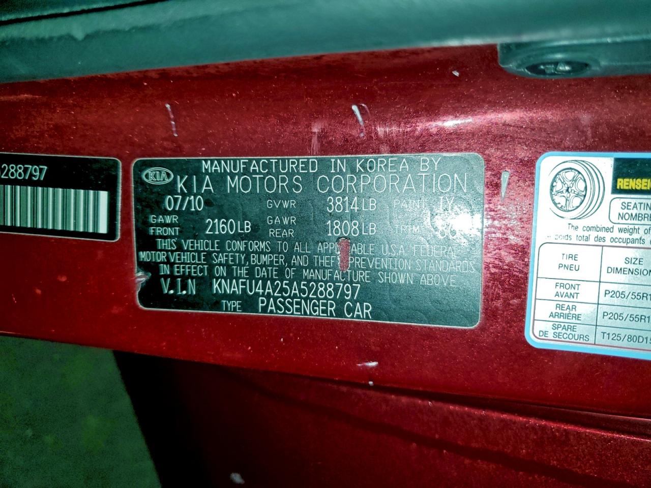 2010 Kia Forte Ex VIN: KNAFU4A25A5288797 Lot: 95309685