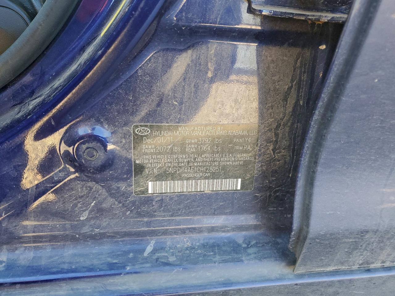 2012 Hyundai Elantra Gls VIN: 5NPDH4AE1CH128251 Lot: 95293315