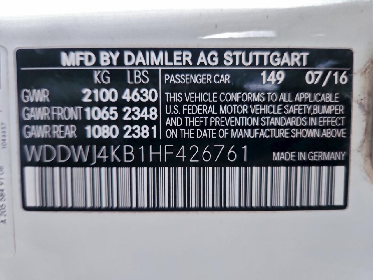 2017 Mercedes-Benz C 300 4Matic VIN: WDDWJ4KB1HF426761 Lot: 93693635