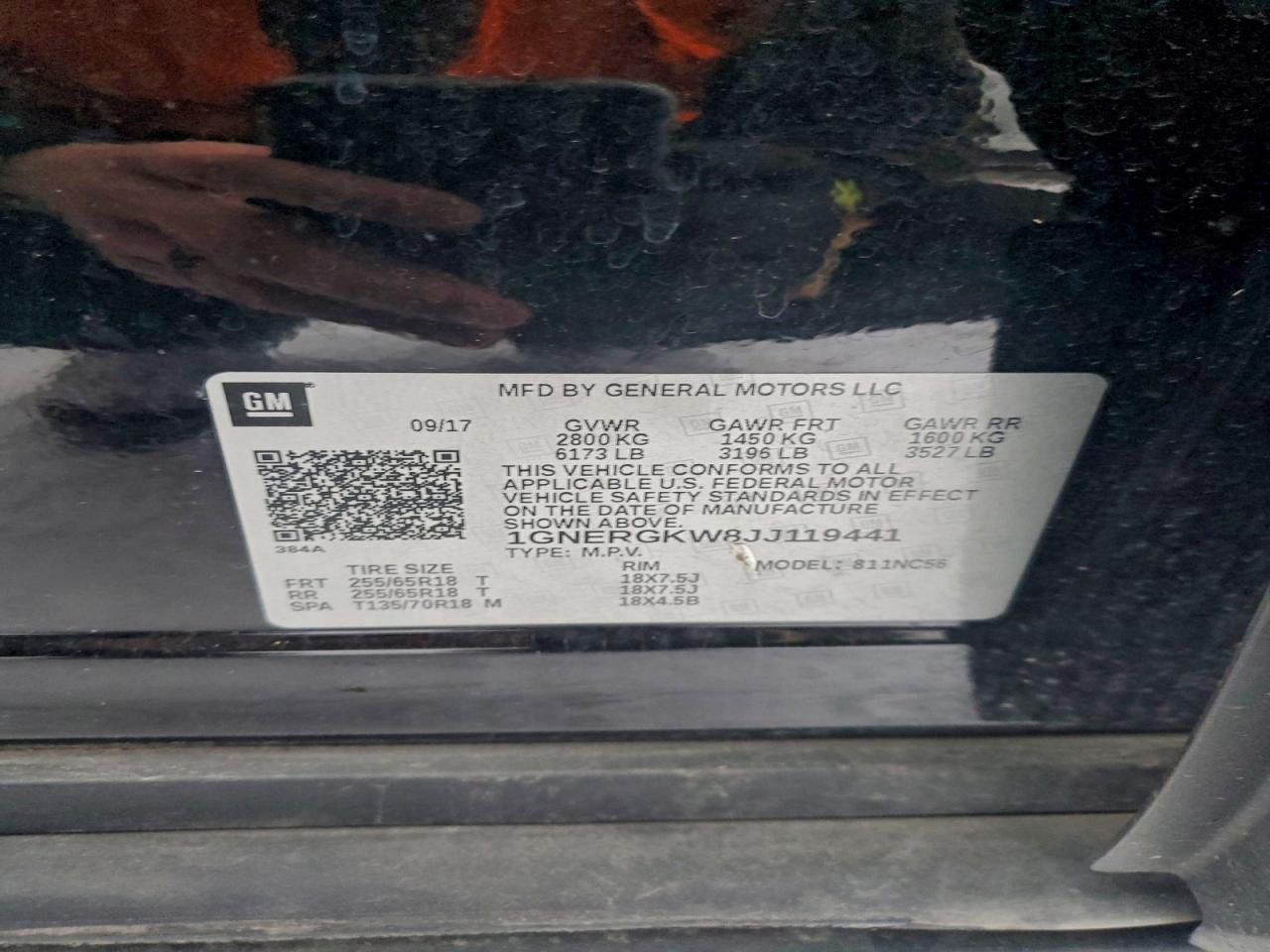 2018 Chevrolet Traverse Lt VIN: 1GNERGKW8JJ119441 Lot: 94629965