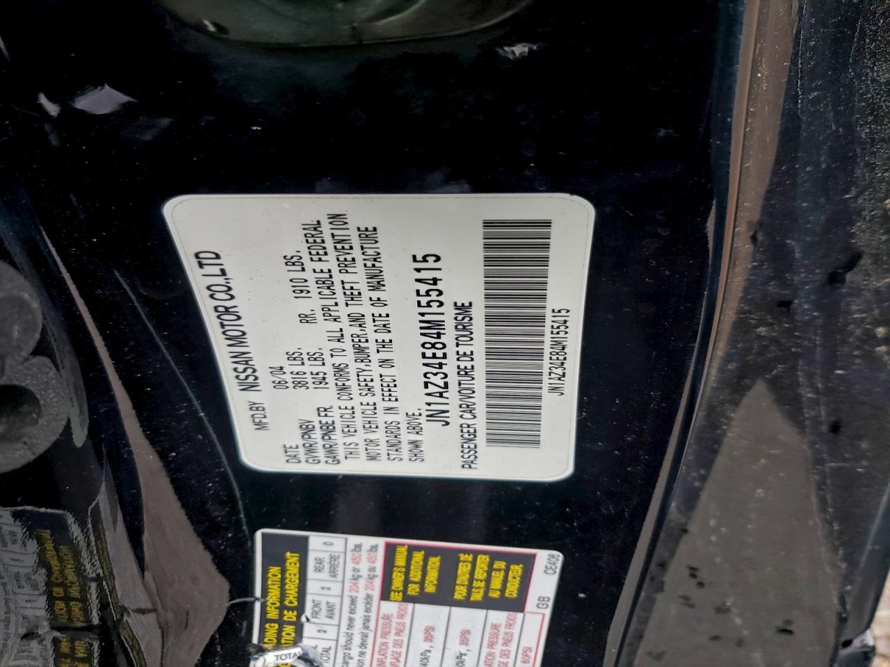 2004 Nissan 350Z Coupe VIN: JN1AZ34E84M155415 Lot: 95541295