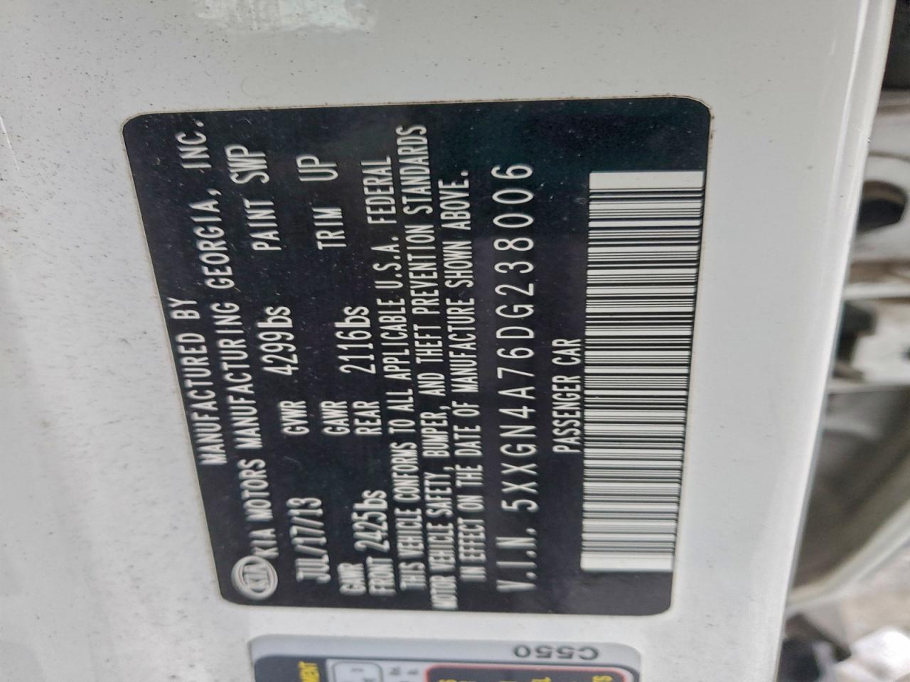 2013 Kia Optima Ex VIN: 5XXGN4A76DG238006 Lot: 94708065