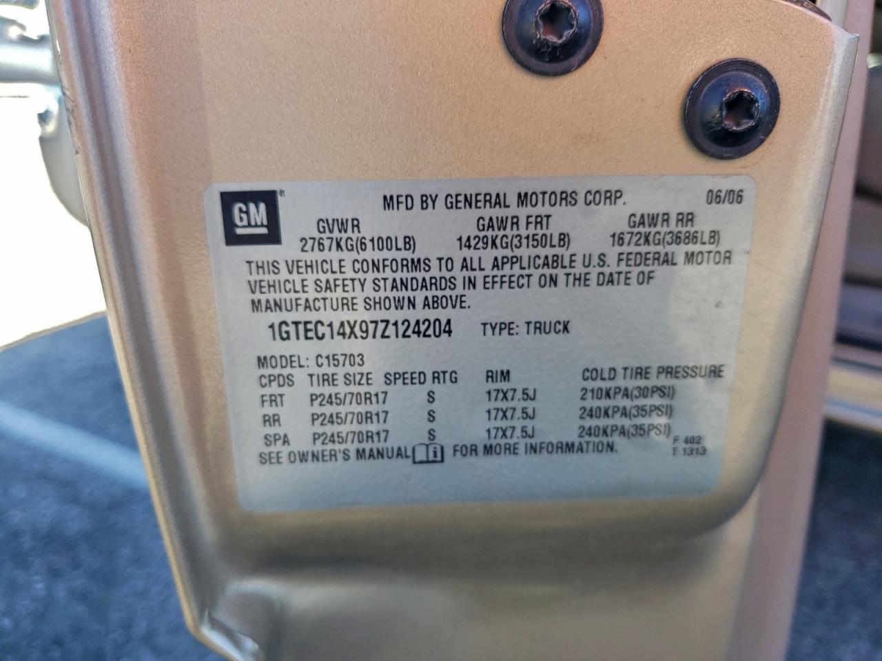 2007 GMC New Sierra C1500 Classic VIN: 1GTEC14X97Z124204 Lot: 94802195