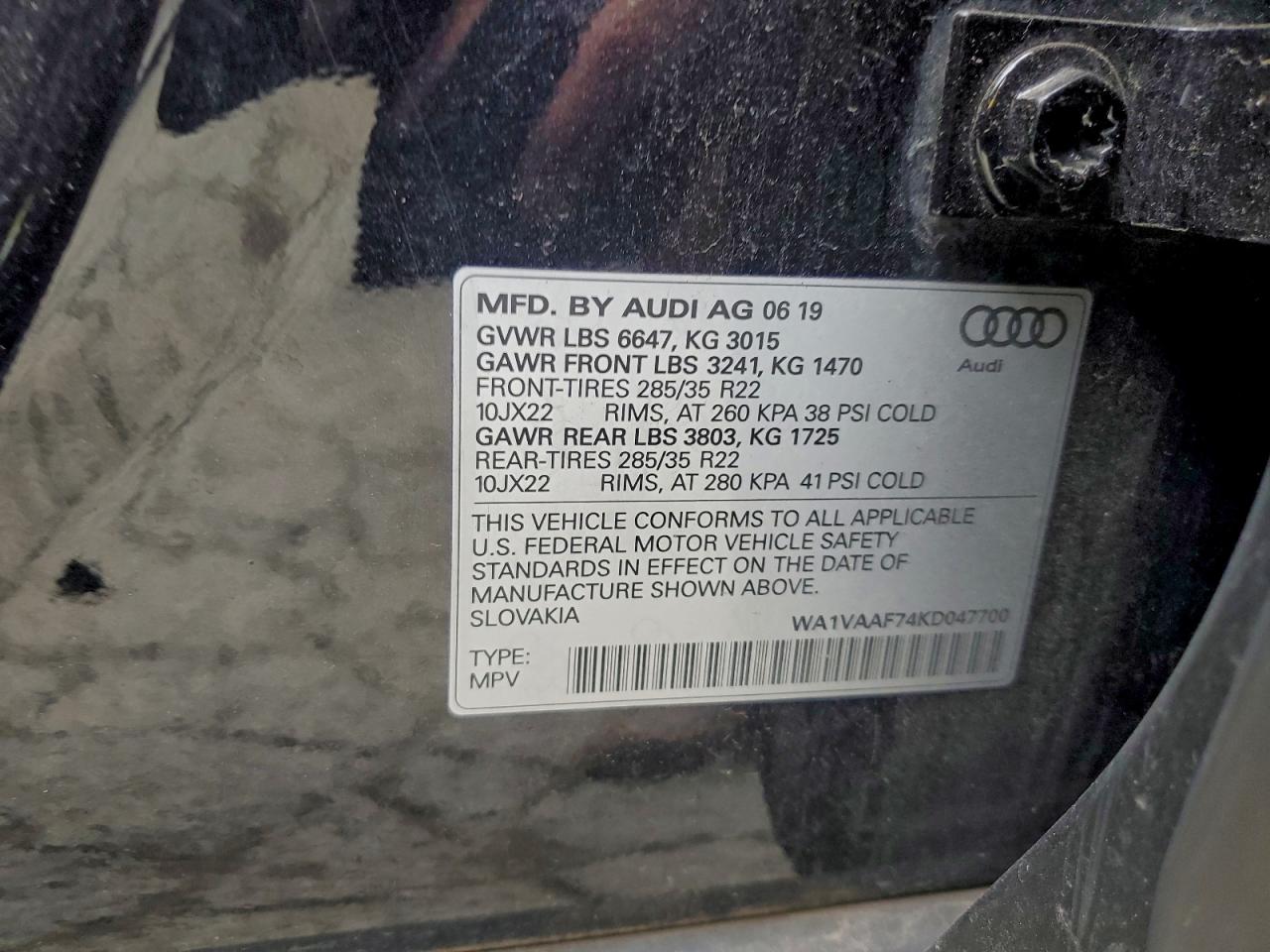 2019 Audi Q7 Prestige VIN: WA1VAAF74KD047700 Lot: 95395385