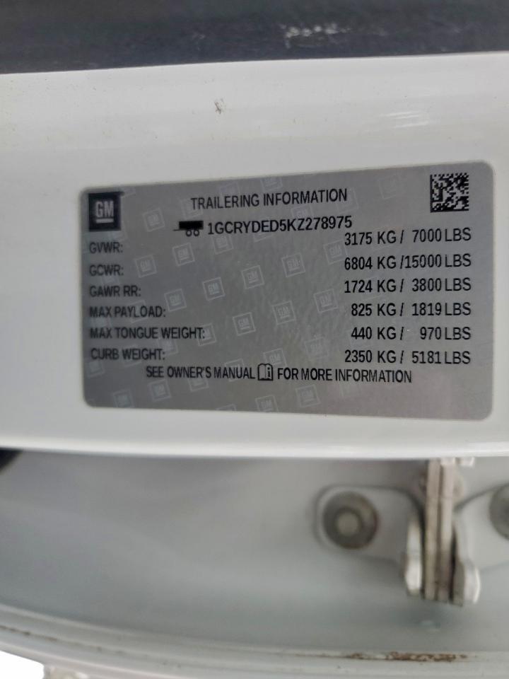 2019 Chevrolet Silverado K1500 Lt VIN: 1GCRYDED5KZ278975 Lot: 94805285