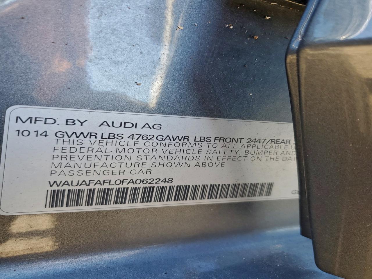 2015 Audi A4 Premium VIN: WAUAFAFL0FA062248 Lot: 94999025