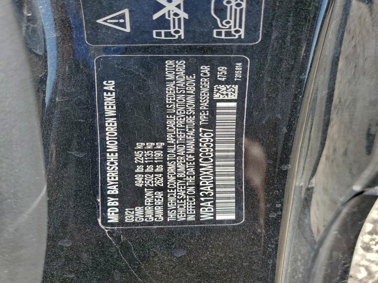 2021 BMW M440Xi VIN: WBA13AR0XMCG95967 Lot: 96522975