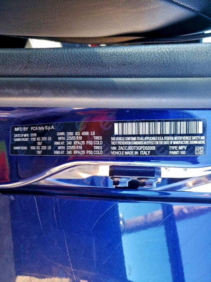 2016 Jeep Renegade Limited VIN: ZACCJBDT3GPD02008 Lot: 95658025