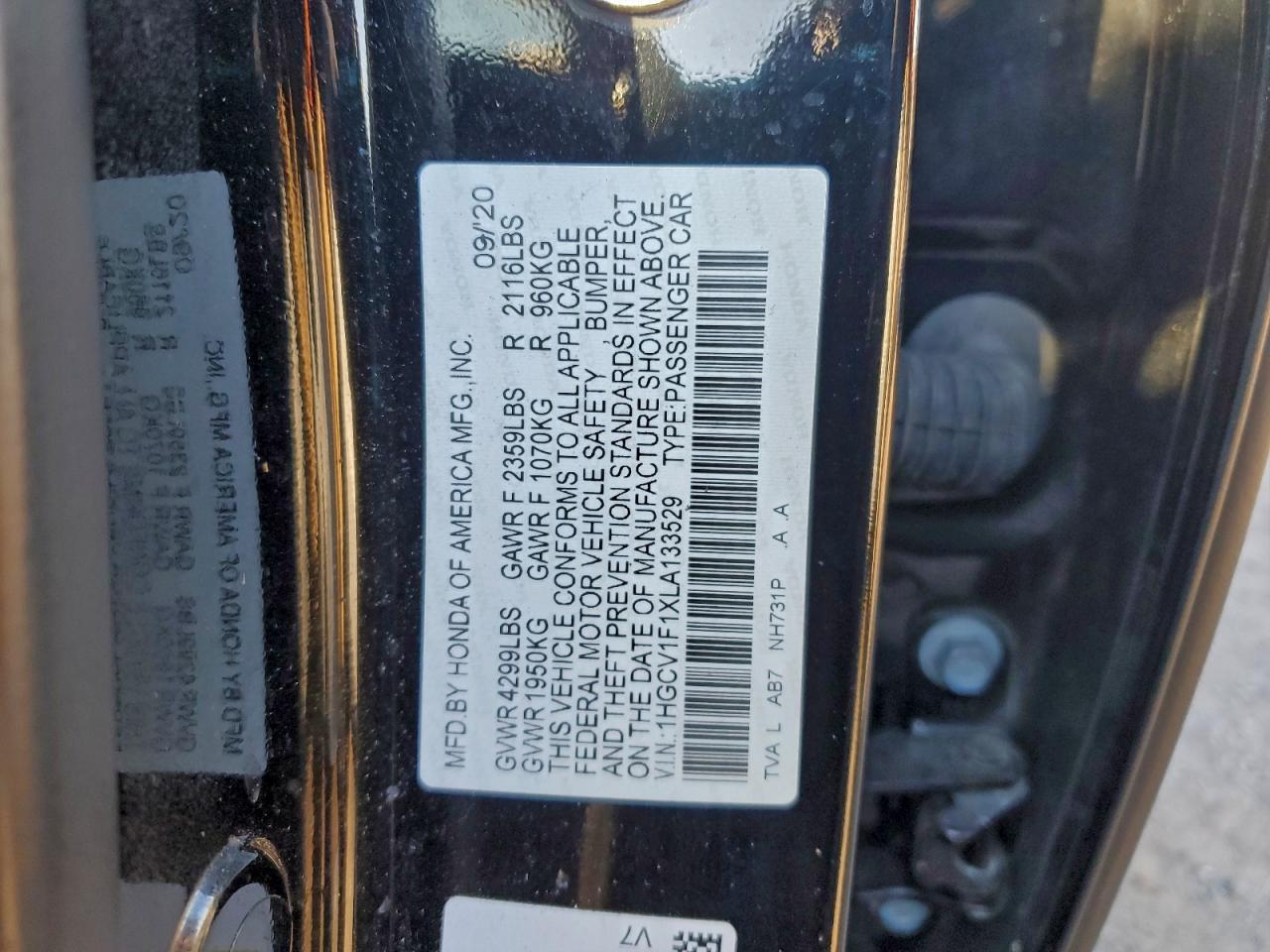 2020 Honda Accord Lx VIN: 1HGCV1F1XLA133529 Lot: 98064175