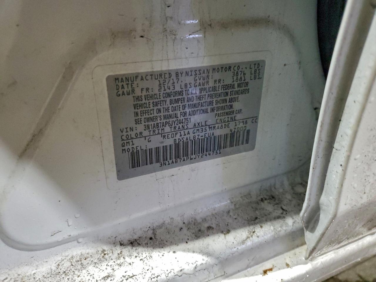 2018 Nissan Sentra S VIN: 3N1AB7AP6JY244751 Lot: 96448085