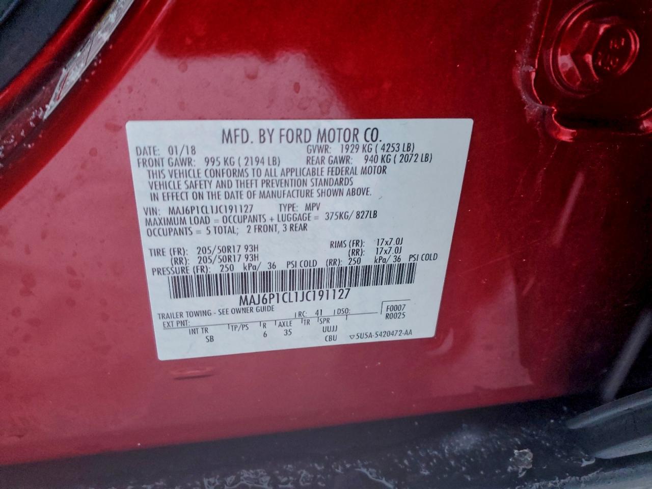 2018 Ford Ecosport Ses VIN: MAJ6P1CL1JC191127 Lot: 95244875