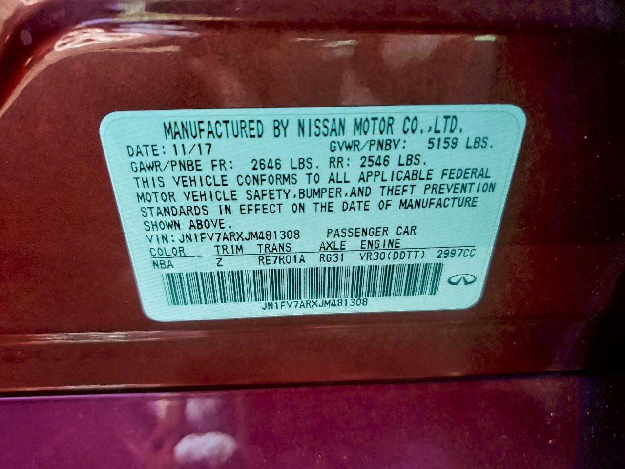 2018 Infiniti Q50 Red Sport 400 VIN: JN1FV7ARXJM481308 Lot: 95879975