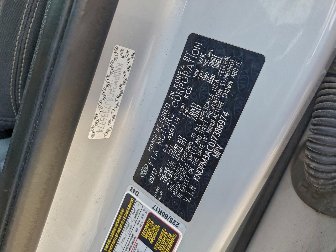 2018 Kia Sportage Lx VIN: KNDPM3AC0J7386974 Lot: 96287995