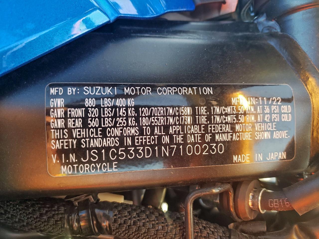 2022 Suzuki Gsx-S750 M VIN: JS1C533D1N7100230 Lot: 95673855