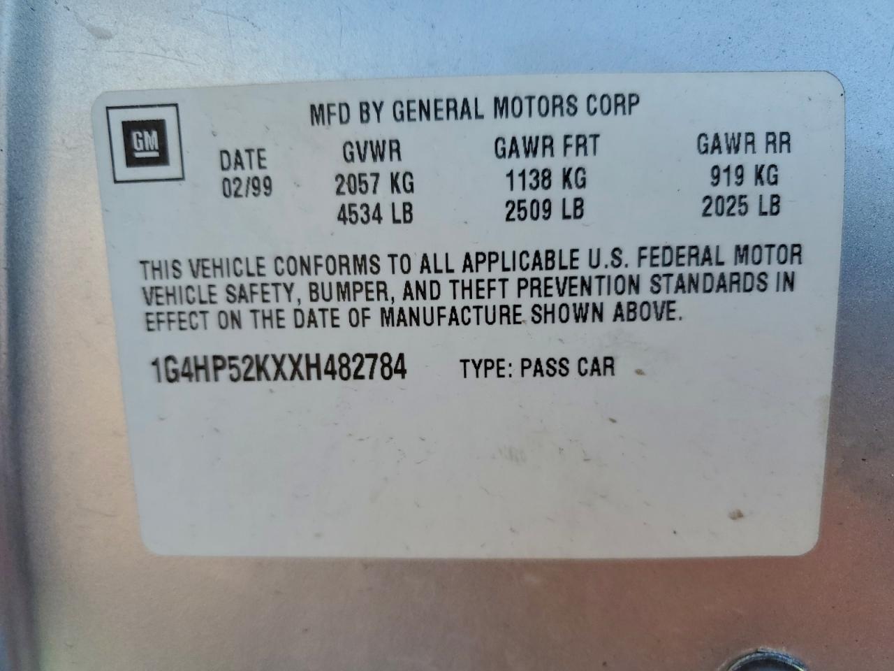 1999 Buick Lesabre Custom VIN: 1G4HP52KXXH482784 Lot: 95078535