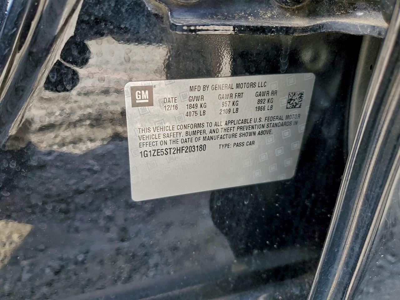 2017 Chevrolet Malibu Lt VIN: 1G1ZE5ST2HF203180 Lot: 95782425