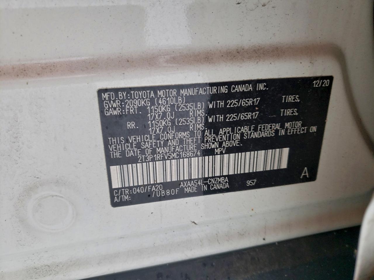 2021 Toyota Rav4 Xle VIN: 2T3P1RFV5MC168674 Lot: 94688475