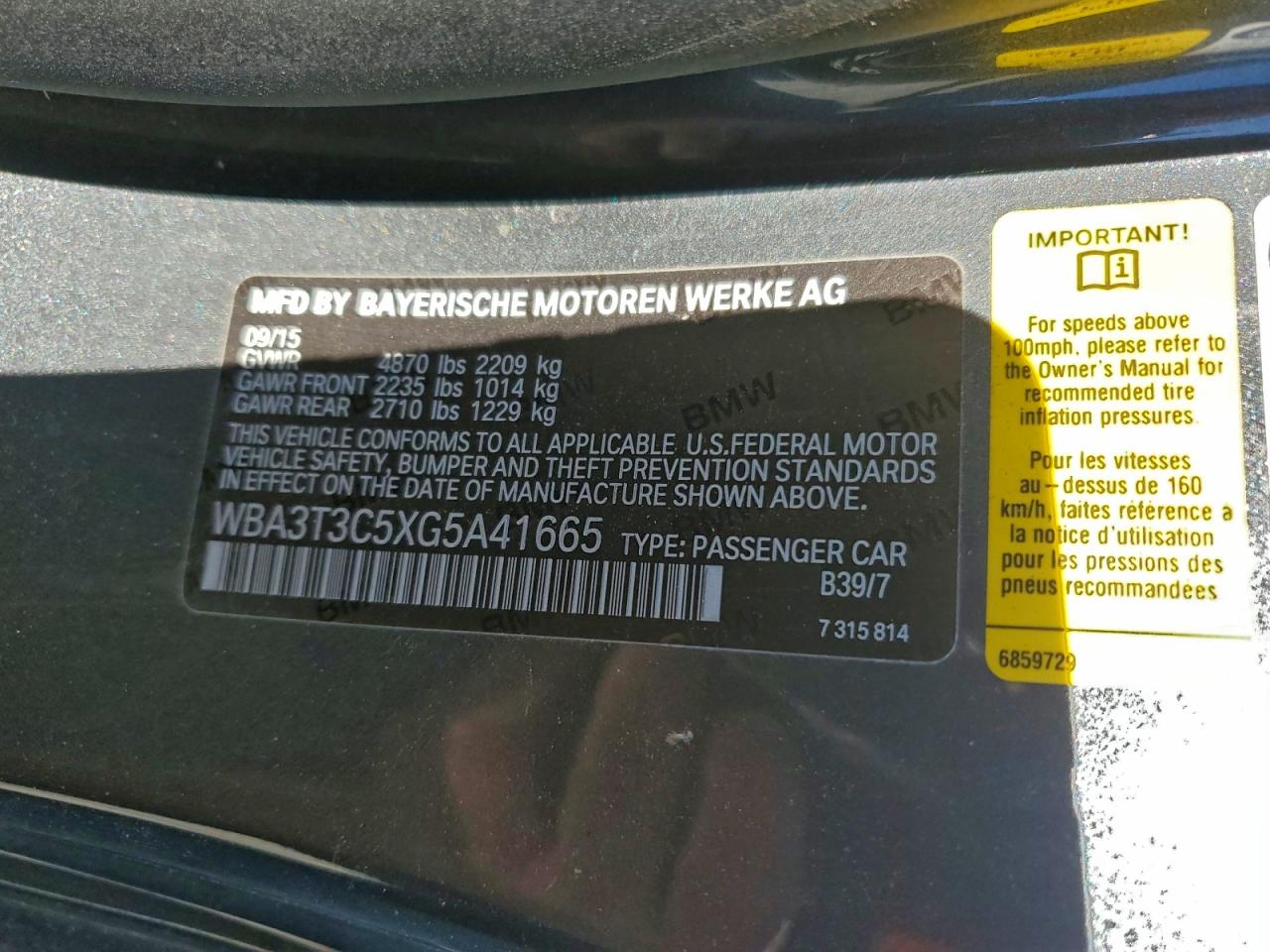 2016 BMW 435 I VIN: WBA3T3C5XG5A41665 Lot: 96960345