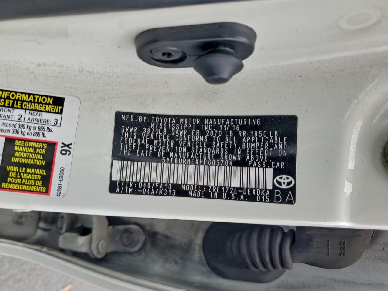 2017 Toyota Corolla L VIN: 5YFBURHEXHP603704 Lot: 96505935