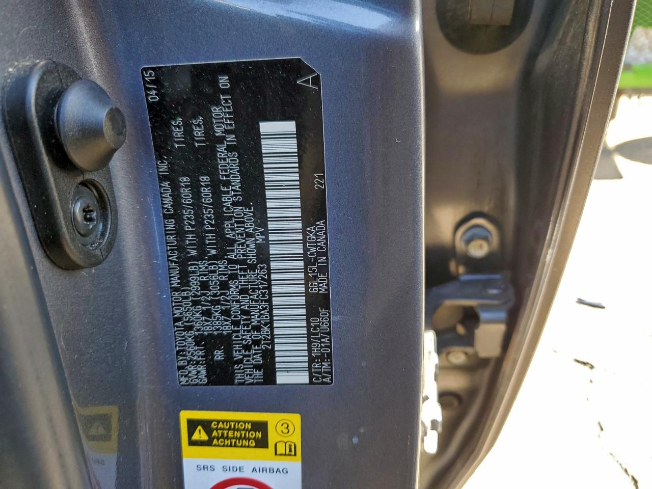 2015 Lexus Rx 350 Base VIN: 2T2BK1BA3FC317263 Lot: 96116675