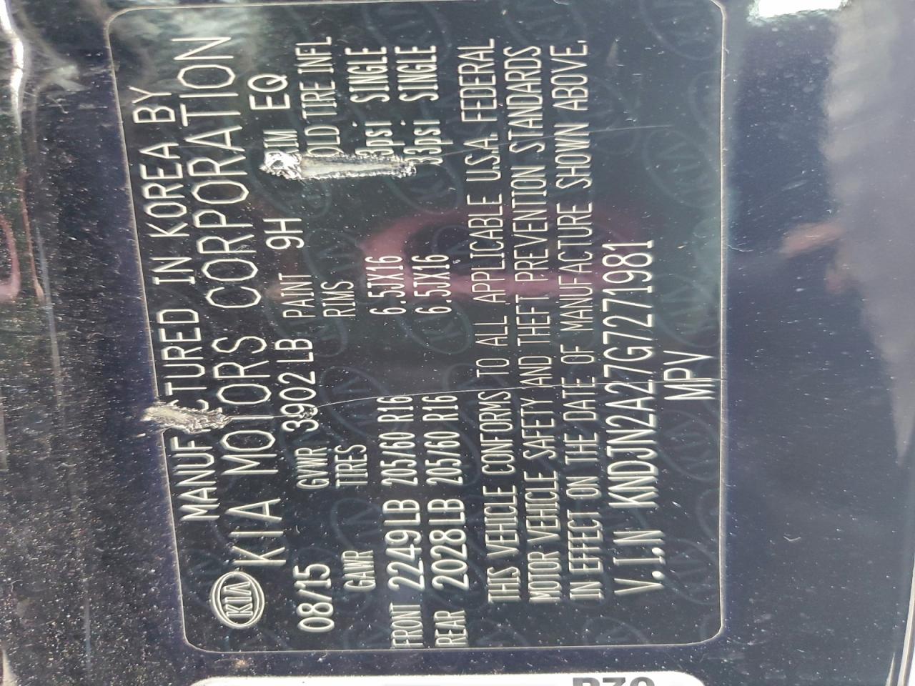 2016 Kia Soul VIN: KNDJN2A27G7271981 Lot: 95634045