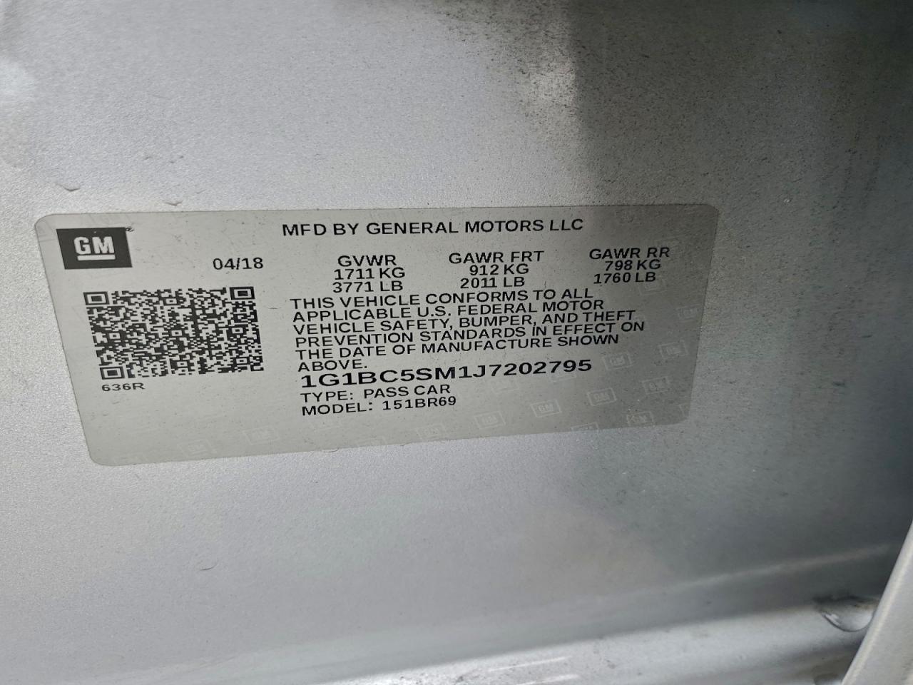 2018 Chevrolet Cruze Ls VIN: 1G1BC5SM1J7202795 Lot: 96547815