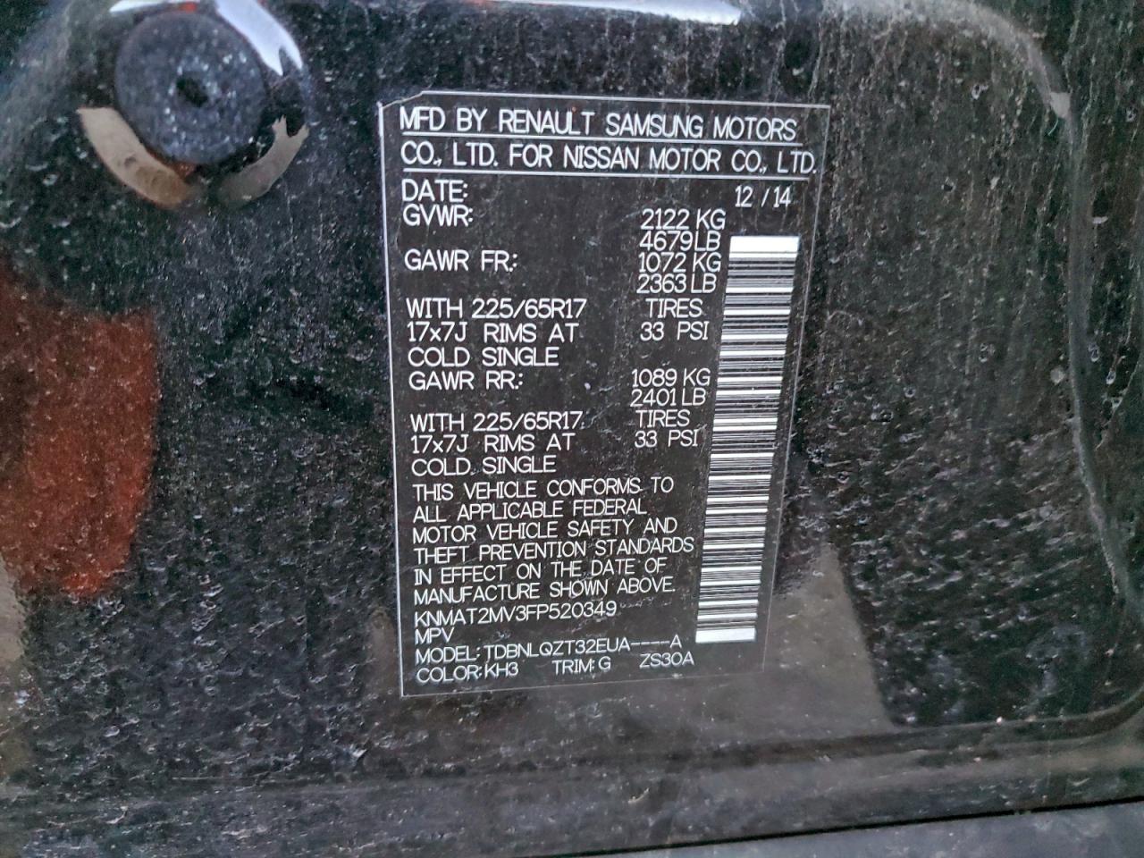 2015 Nissan Rogue S VIN: KNMAT2MV3FP520349 Lot: 94643005