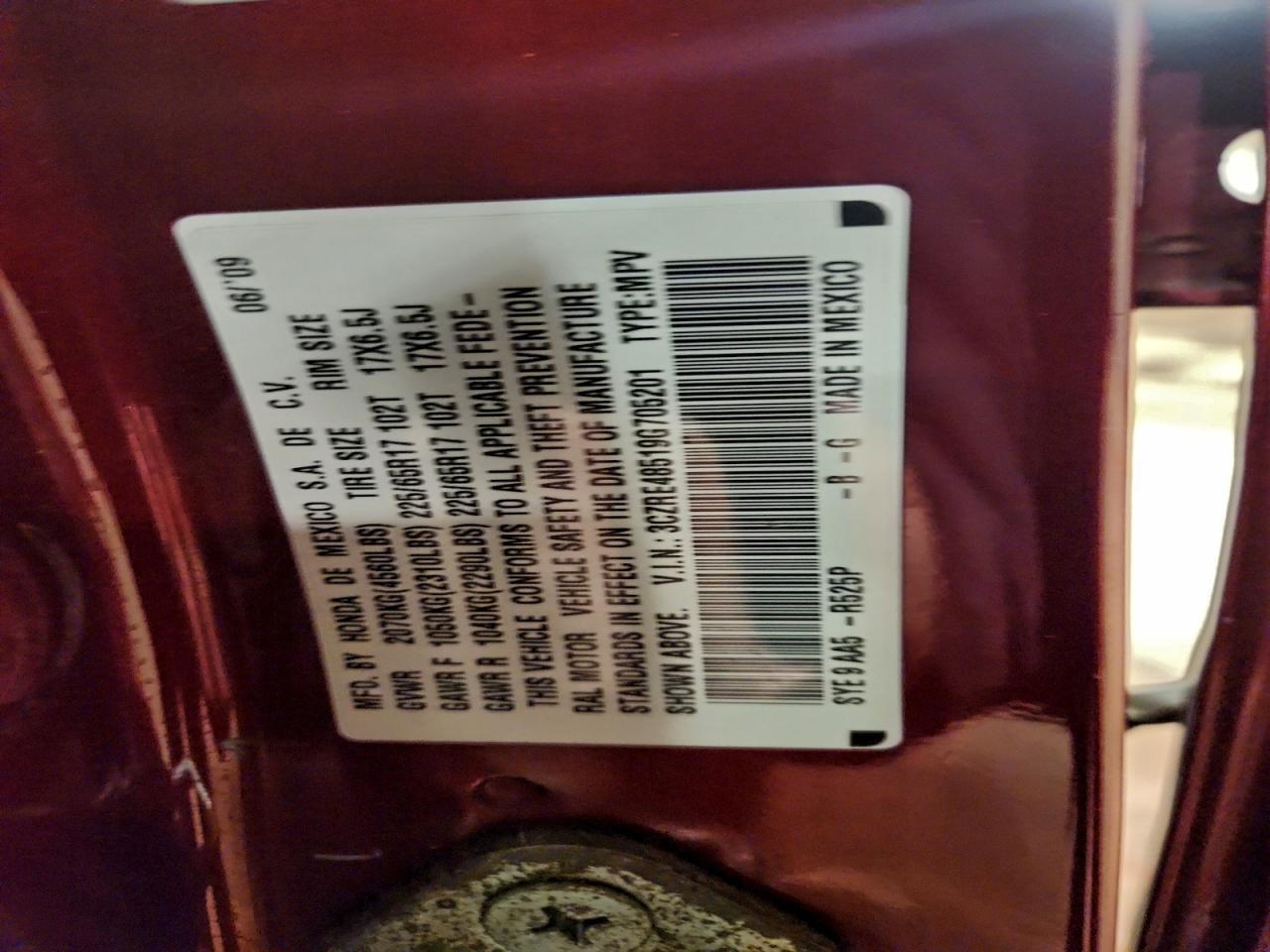 2009 Honda Cr-V Ex VIN: 3CZRE48519G705201 Lot: 96947245