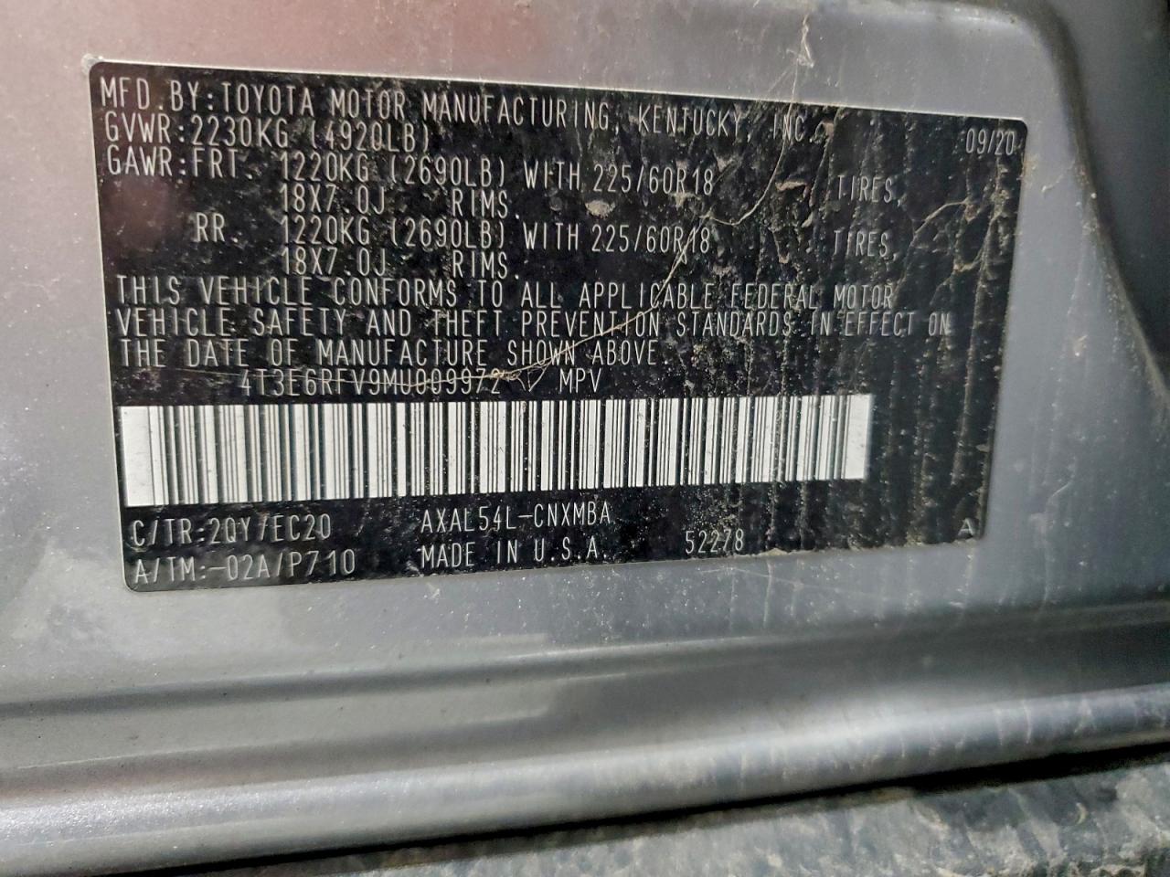 2021 Toyota Rav4 Xse VIN: 4T3E6RFV9MU009972 Lot: 58126805