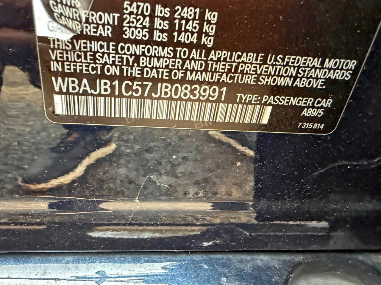 2018 BMW 530Xe VIN: WBAJB1C57JB083991 Lot: 98324595