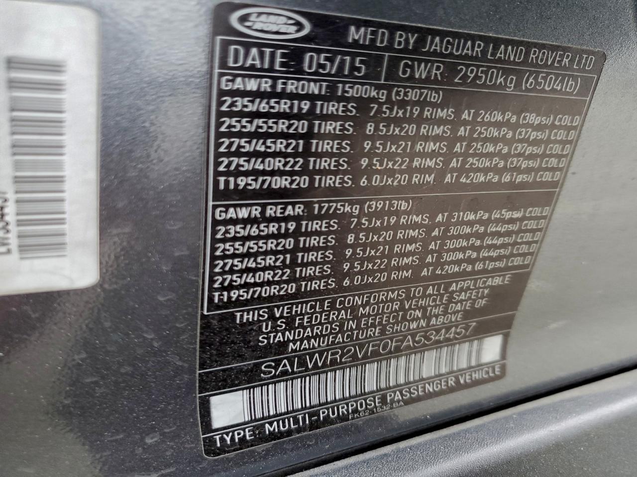 2015 Land Rover Range Rover Sport Hse VIN: SALWR2VF0FA534457 Lot: 96414745