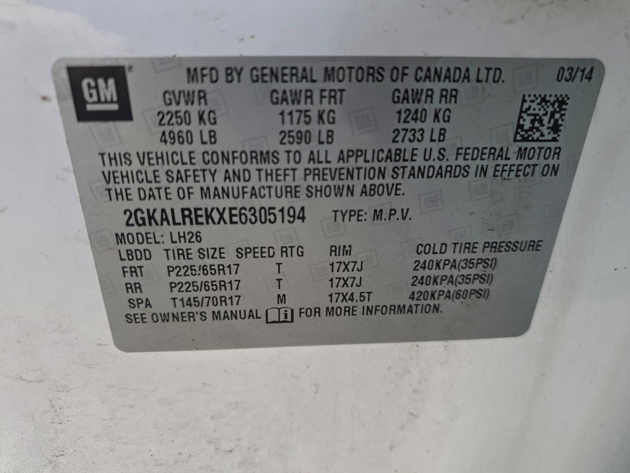 2014 GMC Terrain Sle VIN: 2GKALREKXE6305194 Lot: 94060235