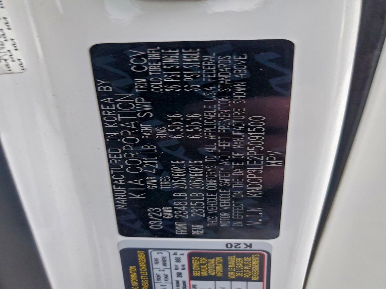 2023 Kia Niro Lx VIN: KNDCP3LE2P5091500 Lot: 94954055