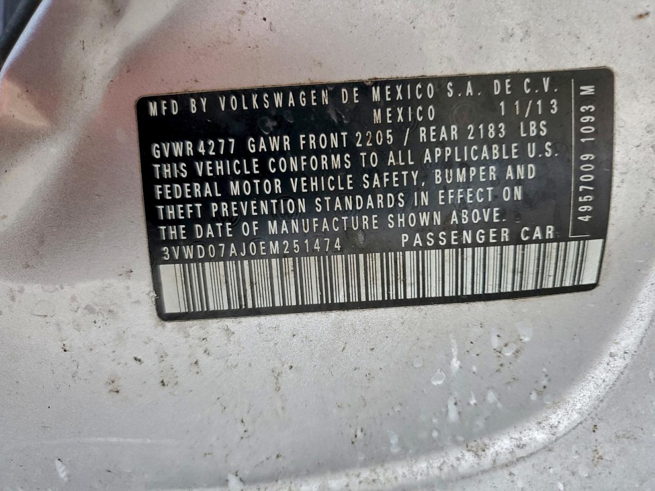 2014 Volkswagen Jetta Se VIN: 3VWD07AJ0EM251474 Lot: 94548365