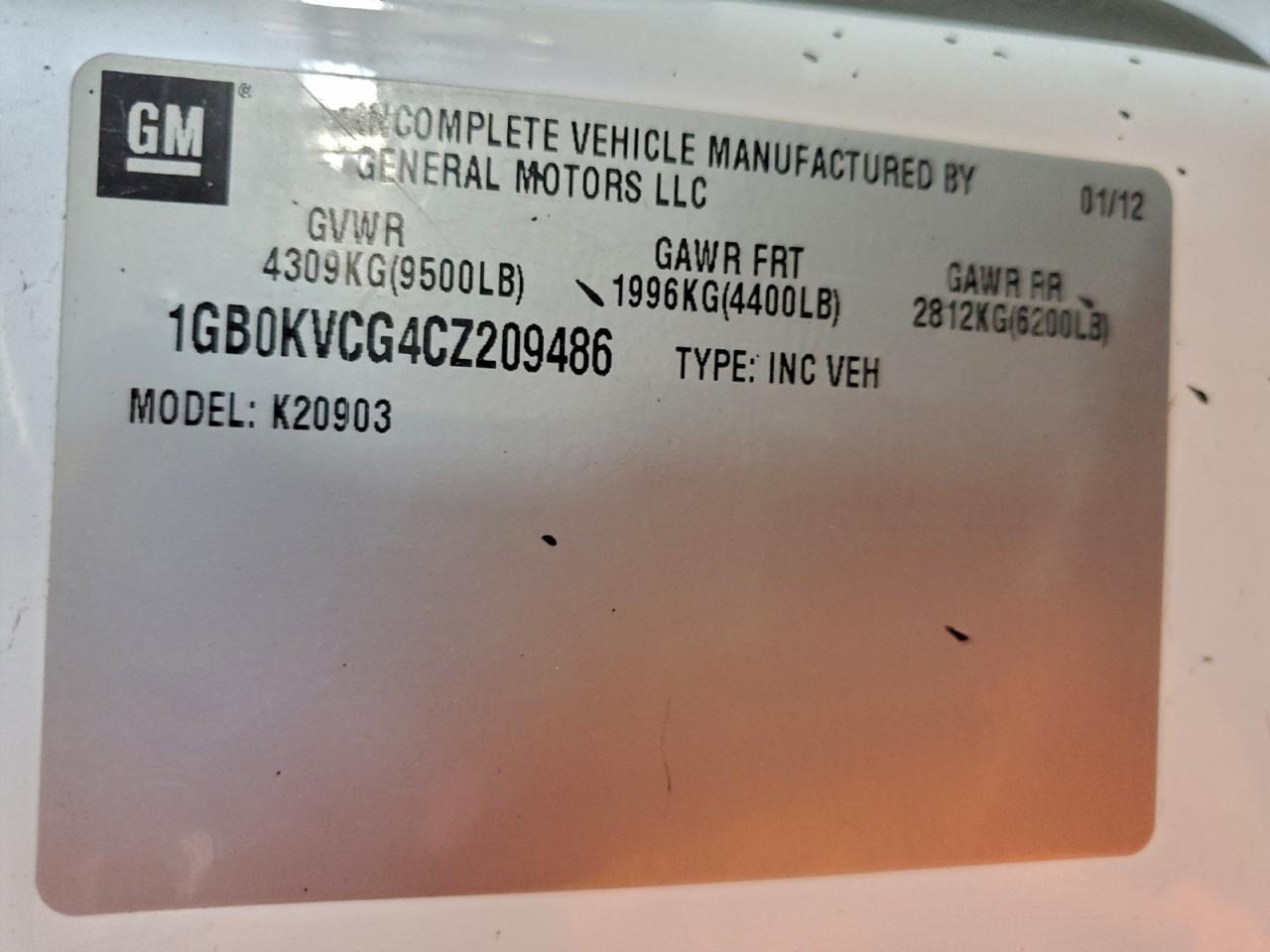 2012 Chevrolet Silverado K2500 Heavy Duty VIN: 1GB0KVCG4CZ209486 Lot: 96953695