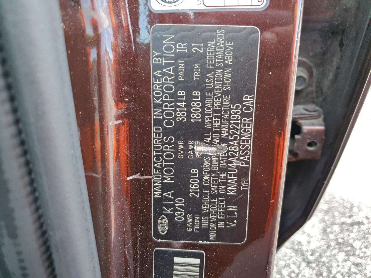 2010 Kia Forte Ex VIN: KNAFU4A28A5221935 Lot: 94541245