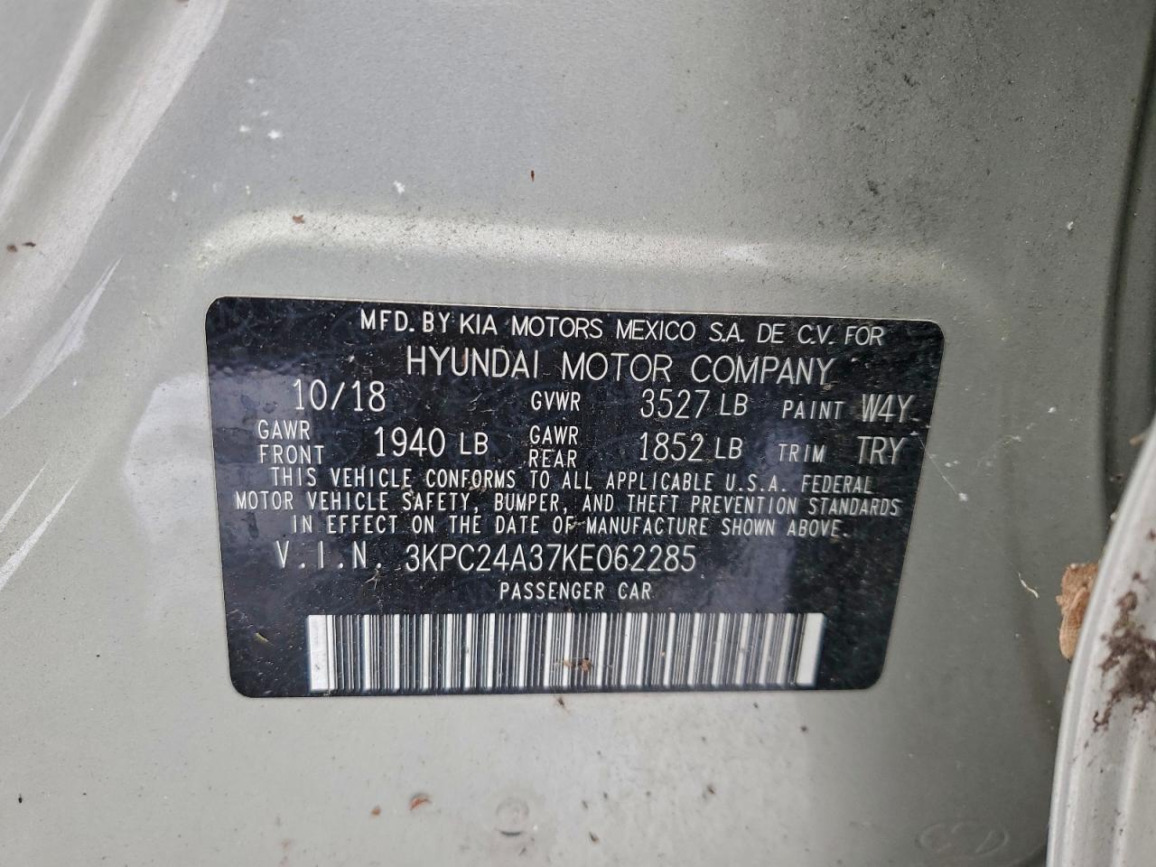 2019 Hyundai Accent Se VIN: 3KPC24A37KE062285 Lot: 96379555