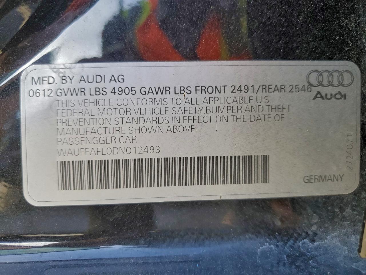 2013 Audi A4 Premium Plus VIN: WAUFFAFL0DN012493 Lot: 96612925