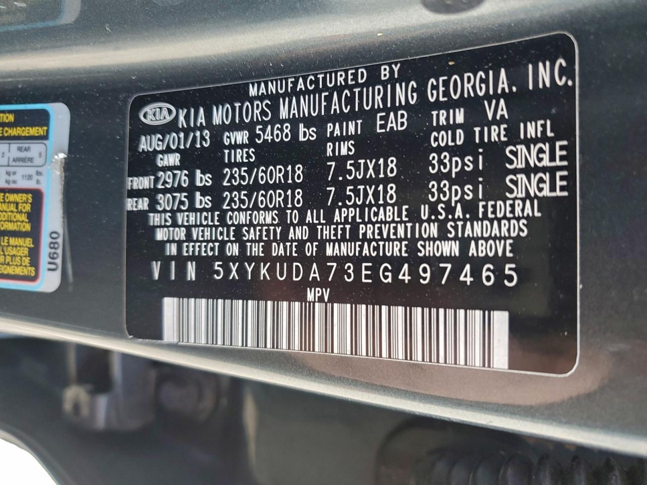 2014 Kia Sorento Ex VIN: 5XYKUDA73EG497465 Lot: 96682805