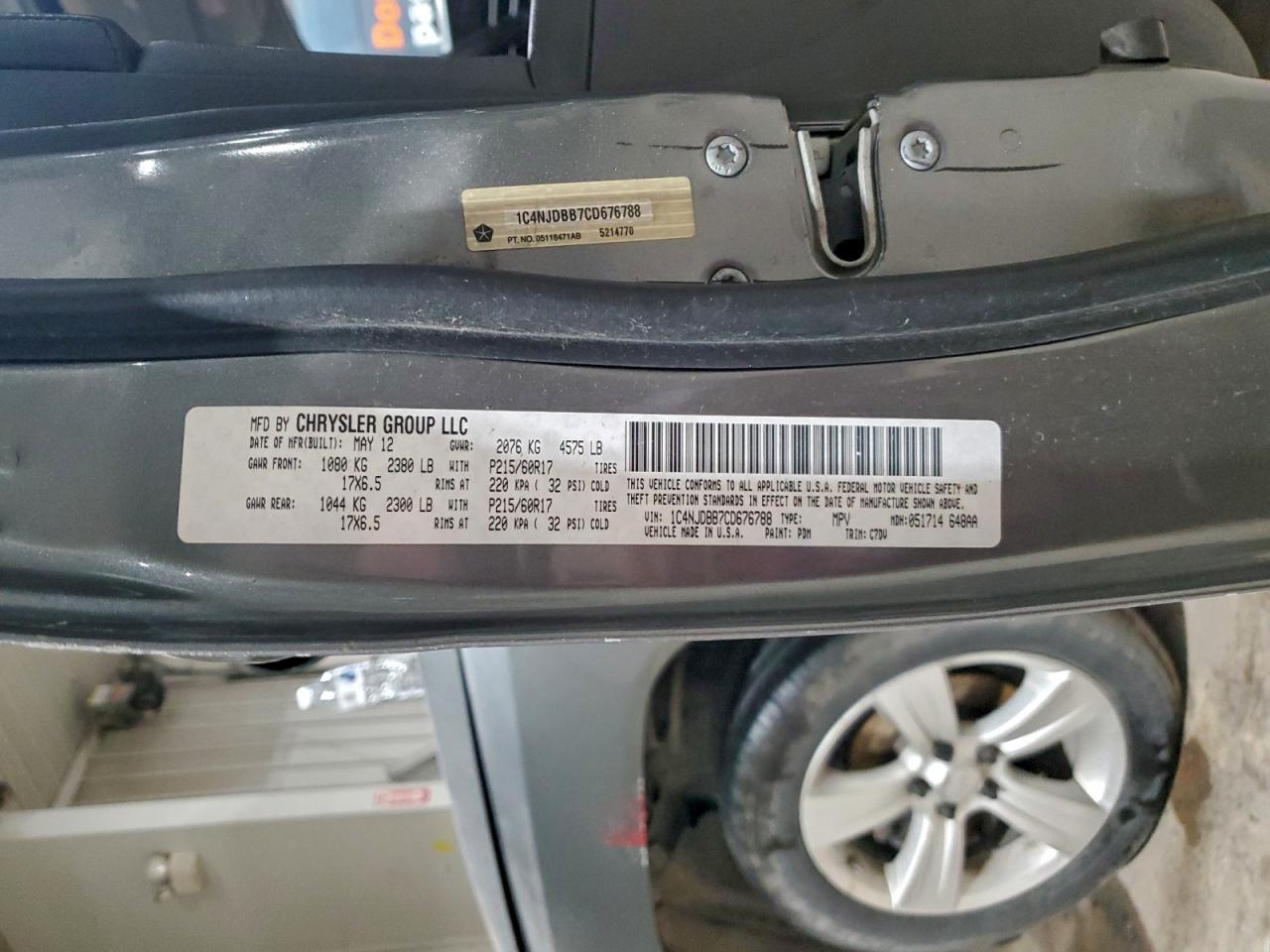 2012 Jeep Compass Sport VIN: 1C4NJDBB7CD676788 Lot: 94491245