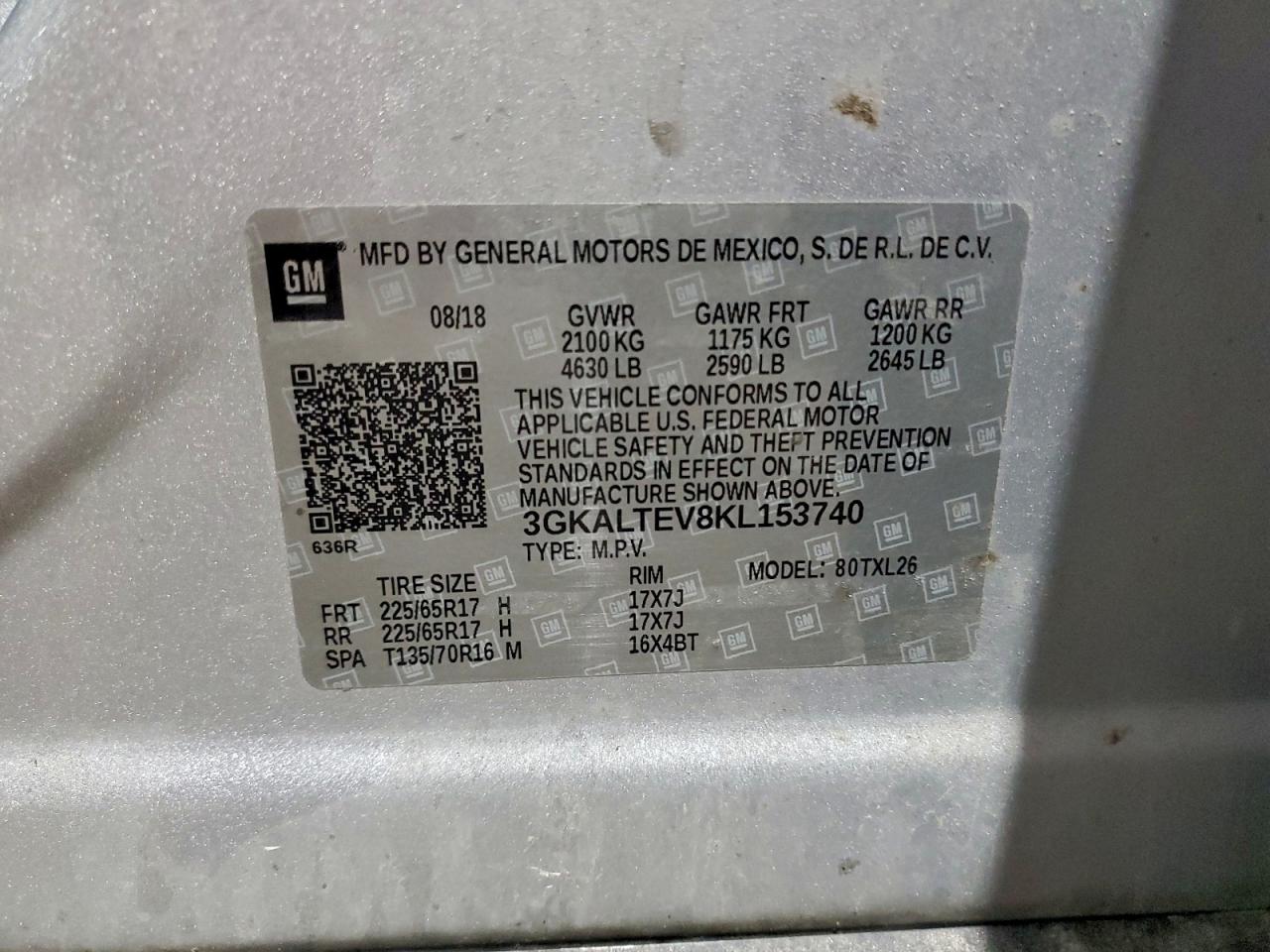 2019 GMC Terrain Sle VIN: 3GKALTEV8KL153740 Lot: 95383775