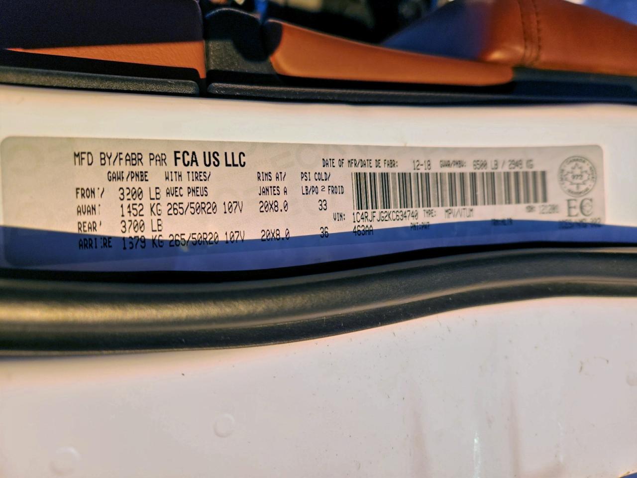 2019 Jeep Grand Cherokee Summit VIN: 1C4RJFJG2KC634740 Lot: 95119375