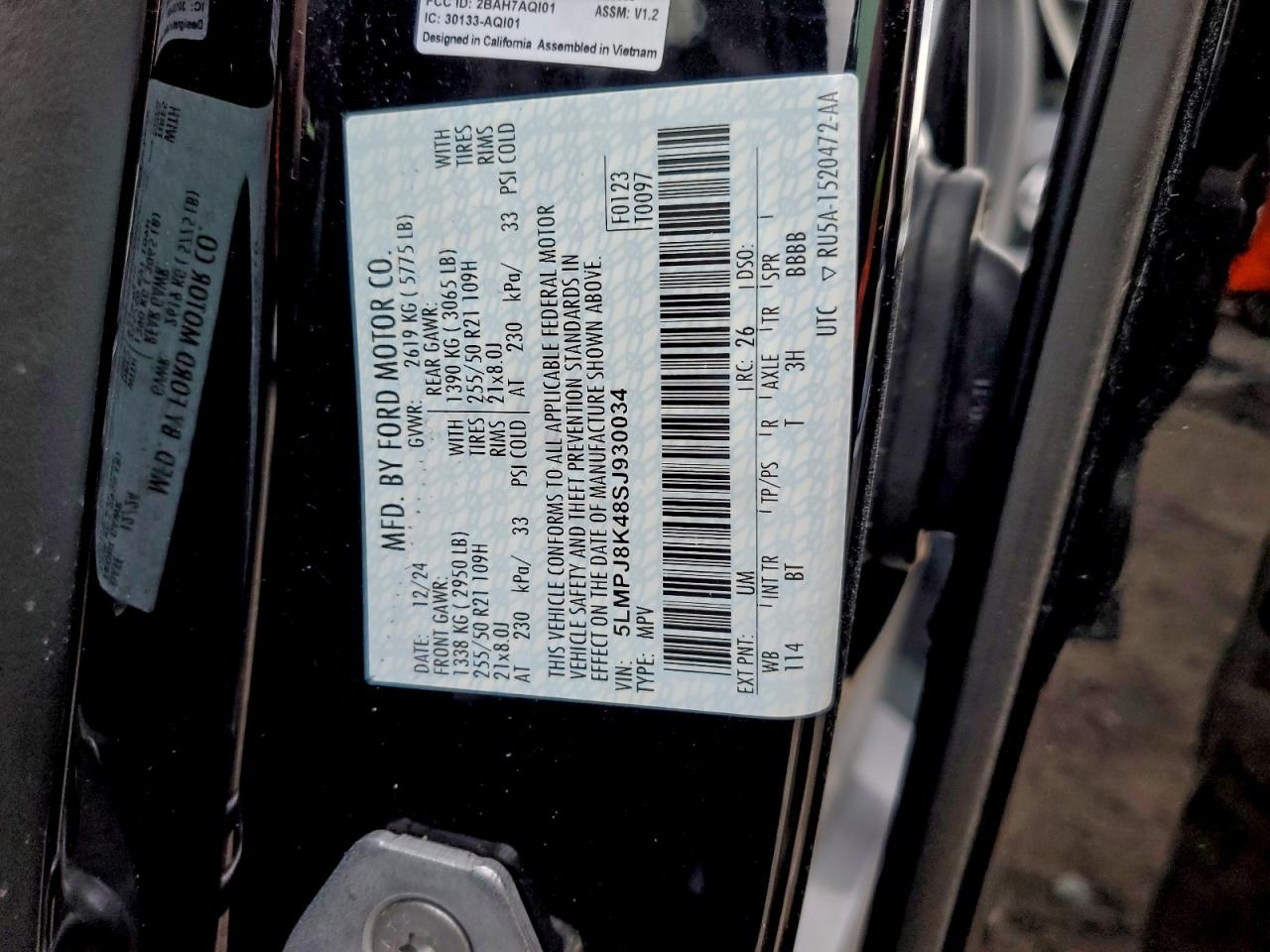 2025 Lincoln Nautilus Reserve VIN: 5LMPJ8K48SJ930034 Lot: 94760885