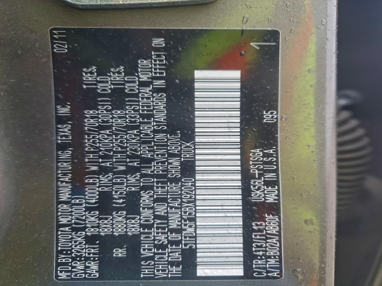 2011 Toyota Tundra Crewmax Sr5 VIN: 5TFDW5F15BX192040 Lot: 94758825