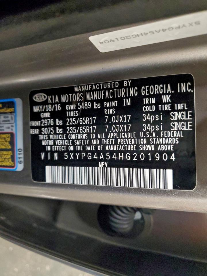 2017 Kia Sorento Lx VIN: 5XYPG4A54HG201904 Lot: 96502425